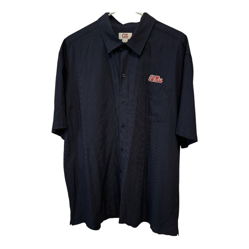 Cutter & Buck Ole Miss Rebels Button Down Shirt Mens XL Gray Check Short Sleeve